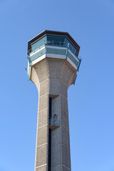 Fototapeta na wymiar The air traffic control tower at Luton airport in England.