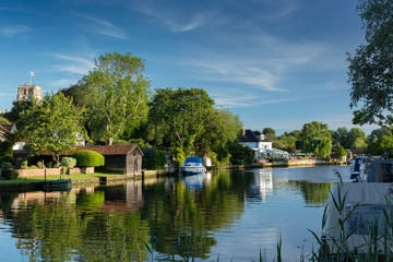 BECCLES, UNITED KINGDOM - JUNE 22, 2019: View towards the Waveney House Hotel situated on the banks...