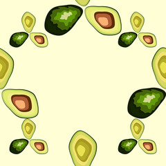 Avocado seamless pattern. Whole and sliced avocado