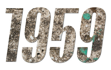 Year 1959 with old concrete wall on white background