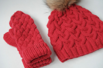 Close shot of cold weather winter handmade knitting clothes