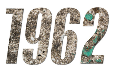 Year 1962 with old concrete wall on white background