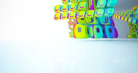 Abstract dynamic interior with black and colored gradient smooth objects. 3D illustration and rendering