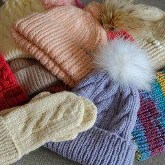 Obraz na płótnie Canvas Close shot of cold weather winter handmade knitting clothes