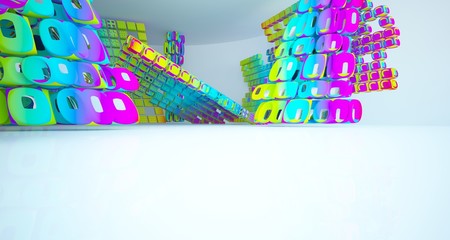 Abstract dynamic interior with black and colored gradient smooth objects. 3D illustration and rendering