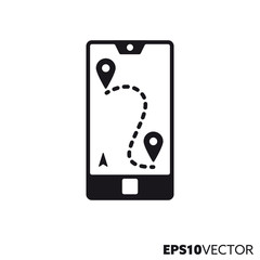Navigation with smart phone vector glyph icon