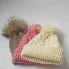 Close shot of cold weather winter handmade knitting clothes