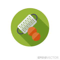 Nutmeg and grater flat design long shadow color vector icon