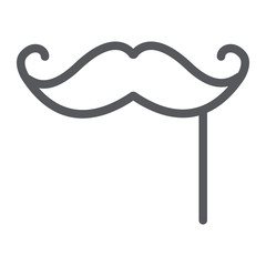 Mustache on a stick line icon, male and mask, facial hair sign, vector graphics, a linear pattern on a white background.