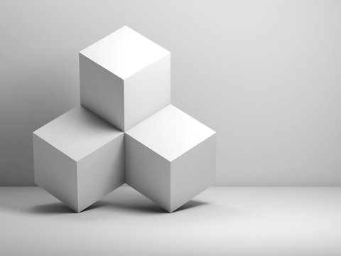 Three white cubes installation 3d
