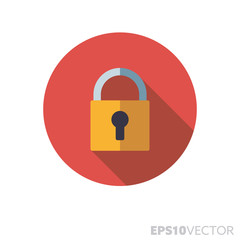 Padlock flat design long shadow color vector icon