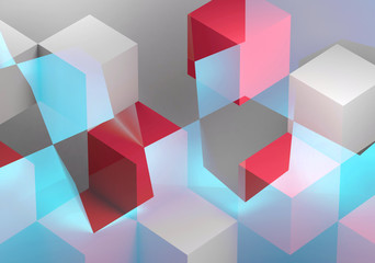 White blue and red cubes structures
