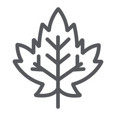 Maple leaf line icon, foliage and nature, autumn leaf sign, vector graphics, a linear pattern on a white background.
