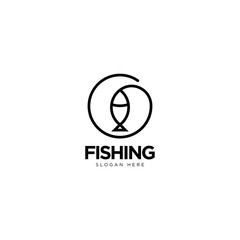 Fishing Logo Design Outline Monoline