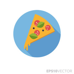 Pizza slice flat design long shadow color vector icon