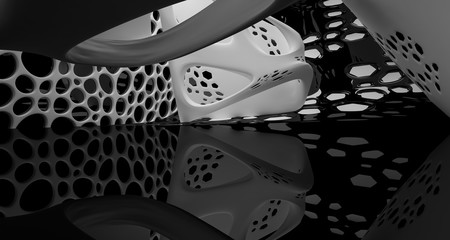 Abstract white and black smooth parametric interior with window. 3D illustration and rendering.