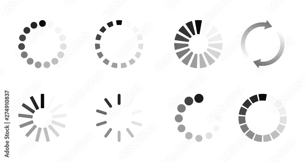 Poster super set different load icon. circle website buffer loader or preloader. download or upload status 