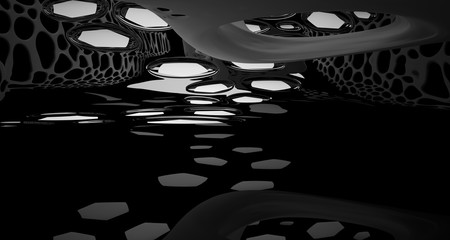 Abstract white and black smooth parametric interior with window. 3D illustration and rendering.