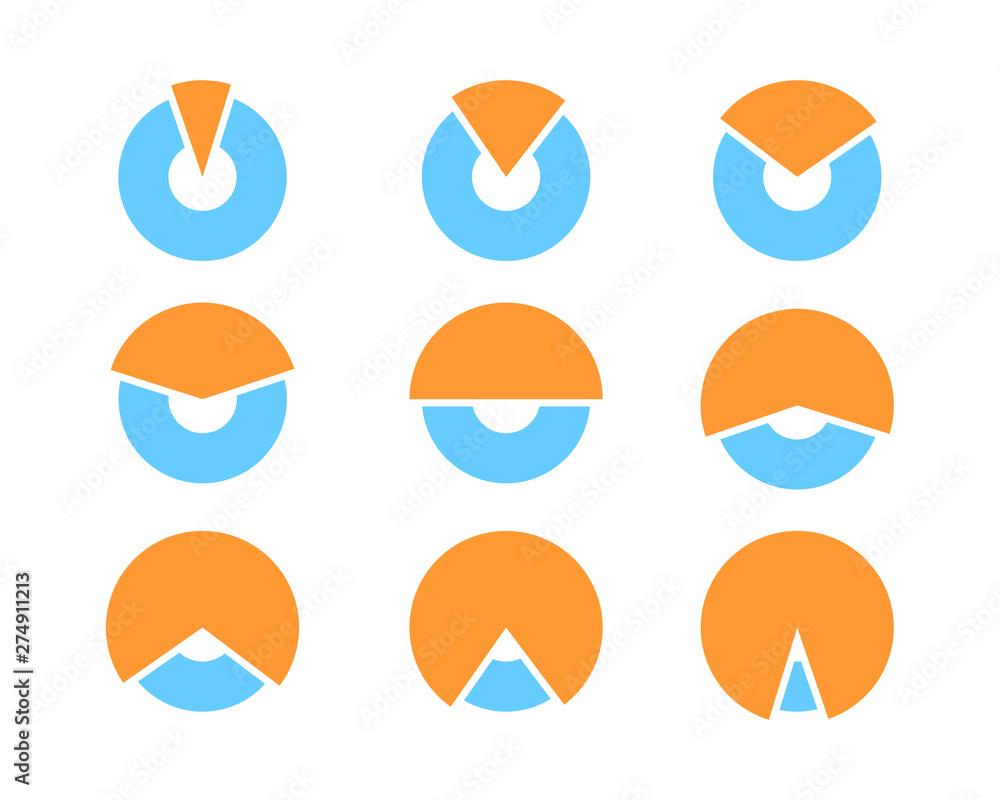 Poster set pie chart icons. circle diagram vector. collection charts graphs logo template. flat design.