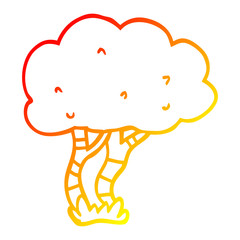 warm gradient line drawing cartoon tree