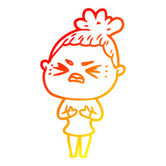 warm gradient line drawing cartoon angry woman