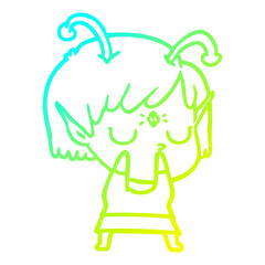 cold gradient line drawing cartoon alien girl