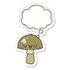 cartoon mushroom and thought bubble as a printed sticker