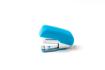 blue stapler isolated on white background.