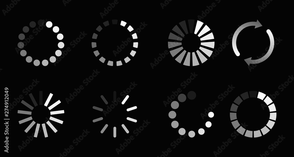 Poster super set different load icon. circle website buffer loader or preloader. download or upload status 