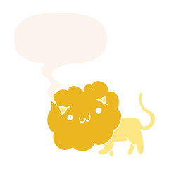 cartoon lion and speech bubble in retro style