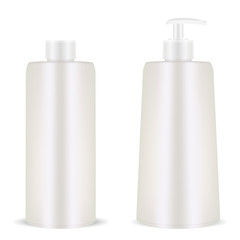 Plastic Cosmetic Bottle. Pump Dispenser. 3d Realistic Container Template. Isolated Black and White Mockup for Shampoo, Gel, Spray, Body Lotion, Shampoo.