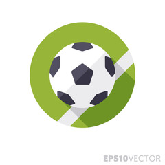 Obraz premium Soccer ball on lawn flat design long shadow color vector icon