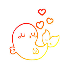 Obraz premium warm gradient line drawing cute cartoon whale in love