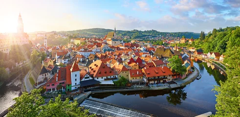 Foto op Canvas Czech Krumlov Czech Republic. View at old european town and river Vltava. Travel and landmark panorama. © Yasonya