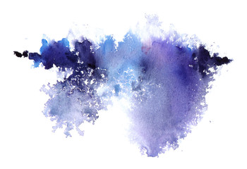 Watercolor hand-painted abstract spread blue and purple colors stain illustration texture on white background