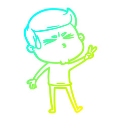 cold gradient line drawing cartoon man sweating
