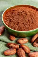 Cocoa or cacao beans and powder, used in hot chocolate drink, chocolate, butter and solids