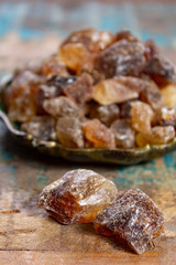 Crystals of candy sugar, traditional brown rock sugar originally from Isfachan, Iran