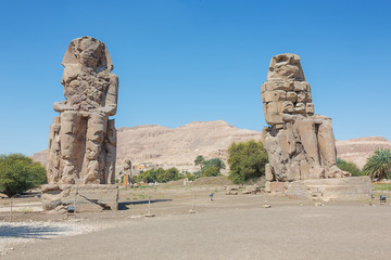View of the two Colossi of Memnon in the vicinity of Luxor