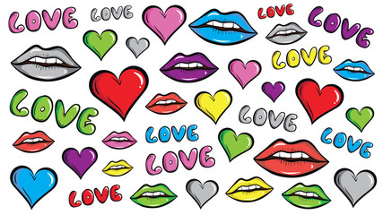 Colorful lips, hearts and love