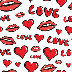 Red lips and heart seamless