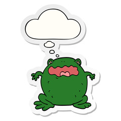 cartoon toad and thought bubble as a printed sticker