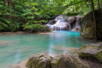 Fototapeta premium Beautiful waterfall in Erawan waterfall National Park in Kanchanaburi, Thailand