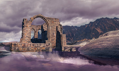 fantasy landscape with a castle ruin