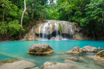 Beautiful waterfall in Erawan waterfall National Park in Kanchanaburi, Thailand