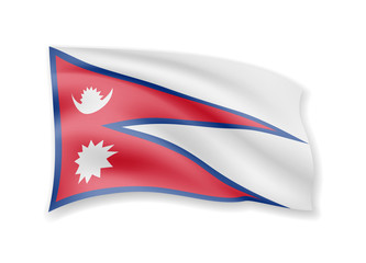 Waving Nepal flag on white. Flag in the wind.