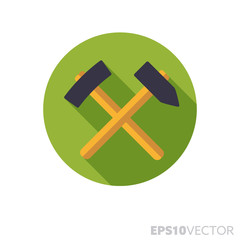 Mining tools flat design long shadow color vector icon