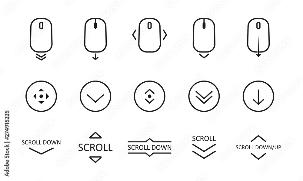 Poster scroll down icon. scrolling mouse symbol for web design isolated on white background. modern vector 