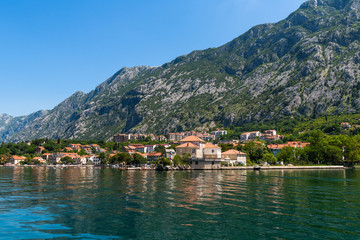 Fragment of the Bay of Kotor with houses on shore, Montenegro