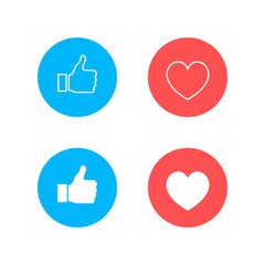 Thumbs up and heart icon on a white background. Modern flat style vector illustration